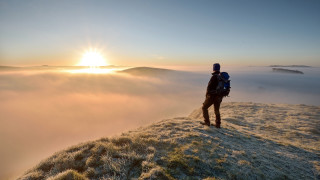 Ada hill walker sunset mountains - a backpack free wallpaper