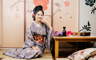 Woman kimono bed perfume ukiyo - a bed in front free wallpaper