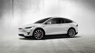 White tesla electric car concrete 3 - a spotlight free wallpaper
