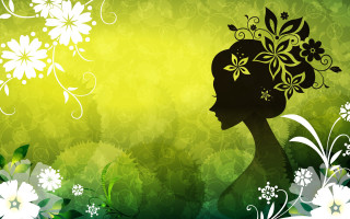 Woman flower green background white 2 - woman free wallpaper