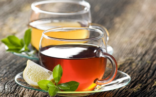 Three glasses tea lemon wooden - lemon free wallpaper