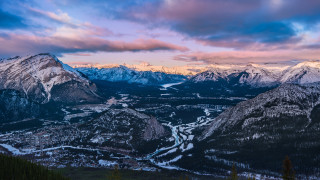 Valley mountains sunset pink sky - a view of a valley and mountains free wallpaper