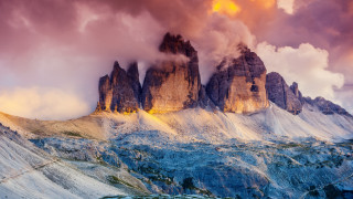 Mountain range rainbow clouds dusk - a matte painting free wallpaper