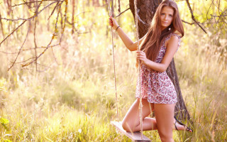 Woman dress swing nature autumn - a woman in a dress free wallpaper