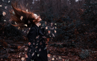 Woman long hair woods leaves - the wind free wallpaper for desktop
