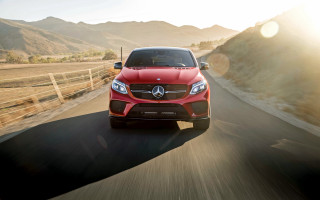 Red mercedes beach mountain ocean - a digital rendering free wallpaper