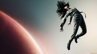Flying man red planet space - a red moon in the background free wallpaper