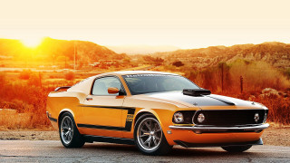 Yellow mustang desert sunset realistic - the horizon behind free wallpaper