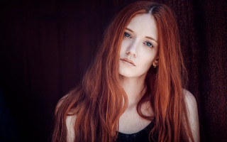 Redhair woman blueeyes portrait curtain - long red hair free wallpaper