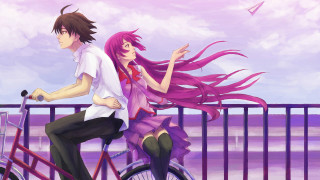 Man woman bike bridge ocean - looking free wallpaper