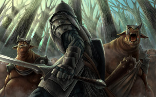 Knights forest demons fantasy art - their back free wallpaper