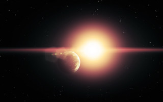 Bright sun dark sky astronaut - a distant object in the foreground free wallpaper