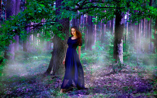 Woman blue dress forest magic - forest free wallpaper