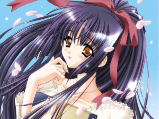 Girl long hair bow around - a pink bow free wallpaper