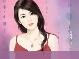 Woman long hair red dress 3 - a diamond free wallpaper