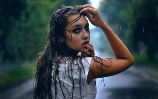 Woman rain wet hair blue - wet hair free wallpaper