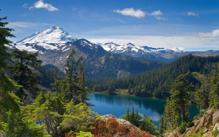 Mountain lake forest sky horizon 3 - the foreground and a snow free wallpaper