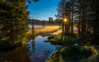 River fog sunset light rays - ansel adams free wallpaper