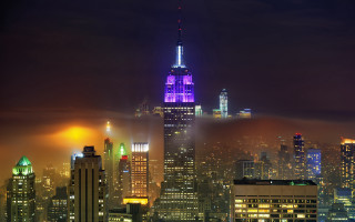 City skyline tall building fog - fog free wallpaper