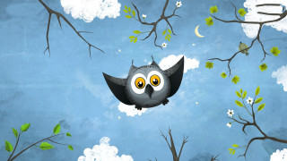 Owl flying moon flowers forest - pop surrealism free wallpaper
