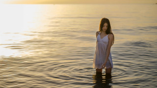Woman surfboard sunset water beach - a woman free wallpaper