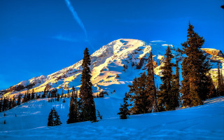 Snowy mountain trees blue sky 16 - the side of it free wallpaper