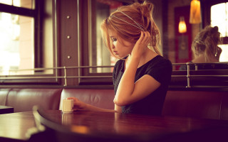 Woman coffee sitting blonde blurry - cinematic photography free wallpaper