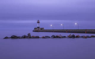 Lighthouse pier purple sky rocks - a pier free wallpaper