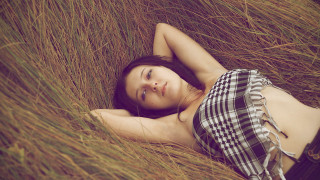 Woman laying field plaid dress - evaline ness free wallpaper