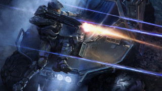 Sci fi character laser robot - blue light free wallpaper