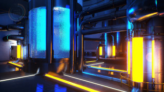 Industrial facility holography neon city - pipe free wallpaper