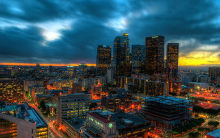City skyline night cloudy architecture - a few light free wallpaper