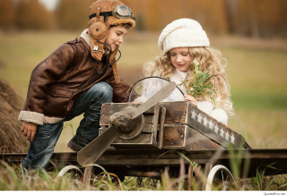 Boy girl train cart plant - steampunk free wallpaper