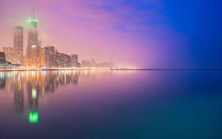 City skyline lake night bright - mystical free wallpaper