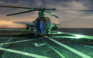 Helicopter aircraftcarrier night greenlight military - a helicopter free wallpaper