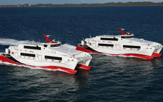 Boats red white ocean sunrise - the other free wallpaper