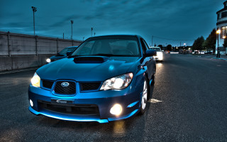 Blue subarunt night city lights - the side of a road free wallpaper