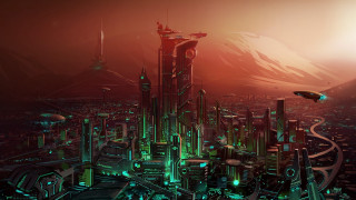 Futuristic city flying saucer matte - anton fadeev free wallpaper