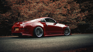 Red sports car road trees 3 - fine art free wallpaper