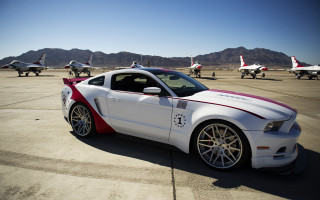 White mustang car fighter jets - side profile free wallpaper