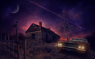Gothic matte painting fullmoon house - the roof free wallpaper