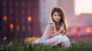 Little girl field grass holding - a little girl free wallpaper