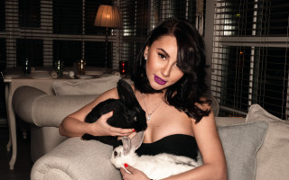 Woman black dress rabbit library - magazine free wallpaper