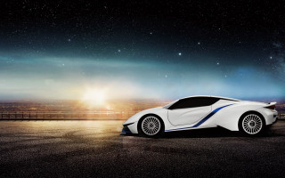 Futuristic car night starry sky - a parking lot free wallpaper