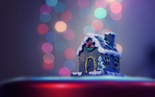 Small house icing decorated bow - tilt shift free wallpaper