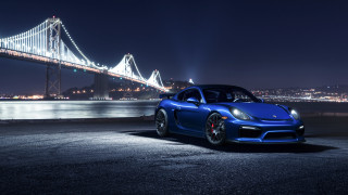 Blue sports car night bridge - andrew law free wallpaper