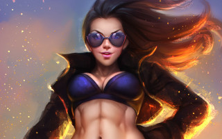 Fire woman sunglasses jacket embers - the wind free wallpaper