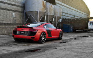 Red sports car building truck - matte finish free wallpaper