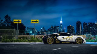 Car city night arrow bush - the side of the road in front free wallpaper