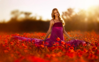 Woman purple dress field autumn - her pocket free wallpaper